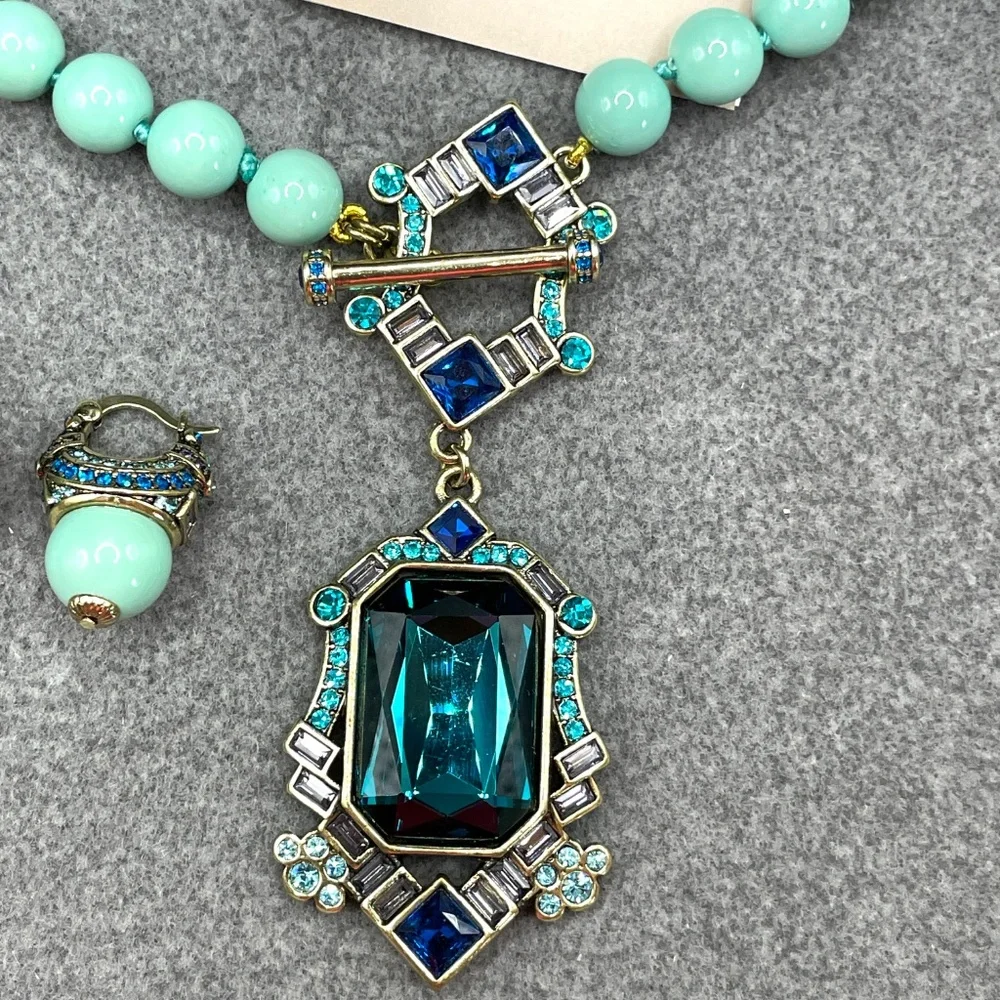 Heidi Daus Classic Edition Shades of Blue Necklace Pierced Earrings Set in Box